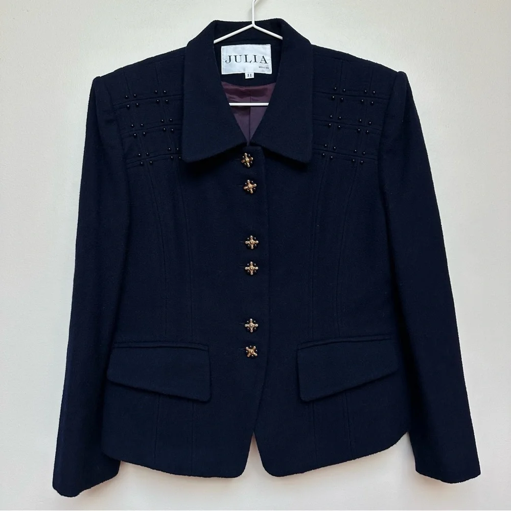 Julia Design Navy Wool Rayon Blend Blazer - Size 11 - Timeless‎ Sophistication